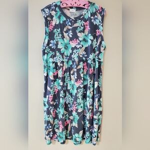 Floral Midi Dress in Blue and Pink